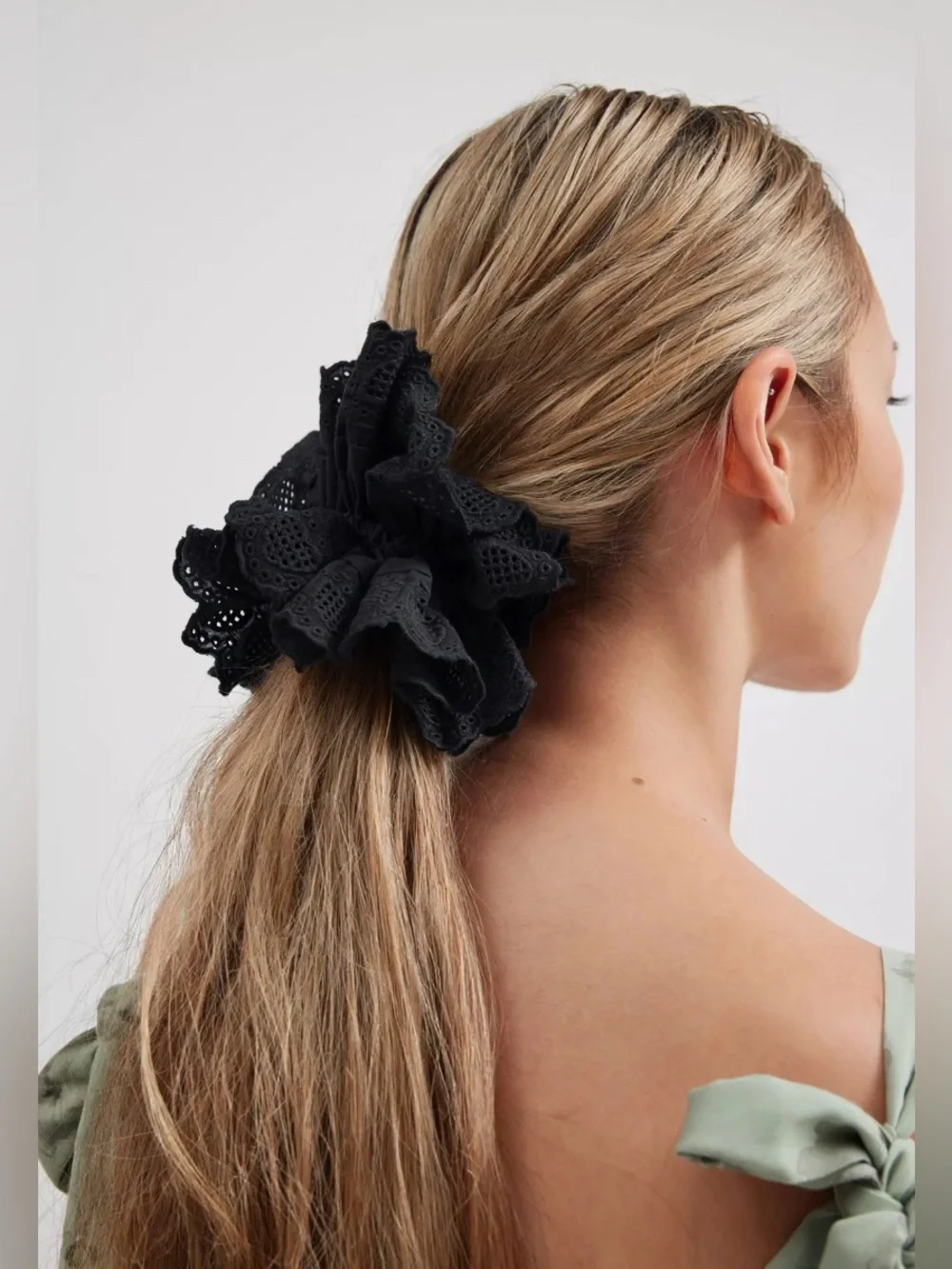 Urban Outfitters Heart Eyelet Large Scrunchie NWT Black